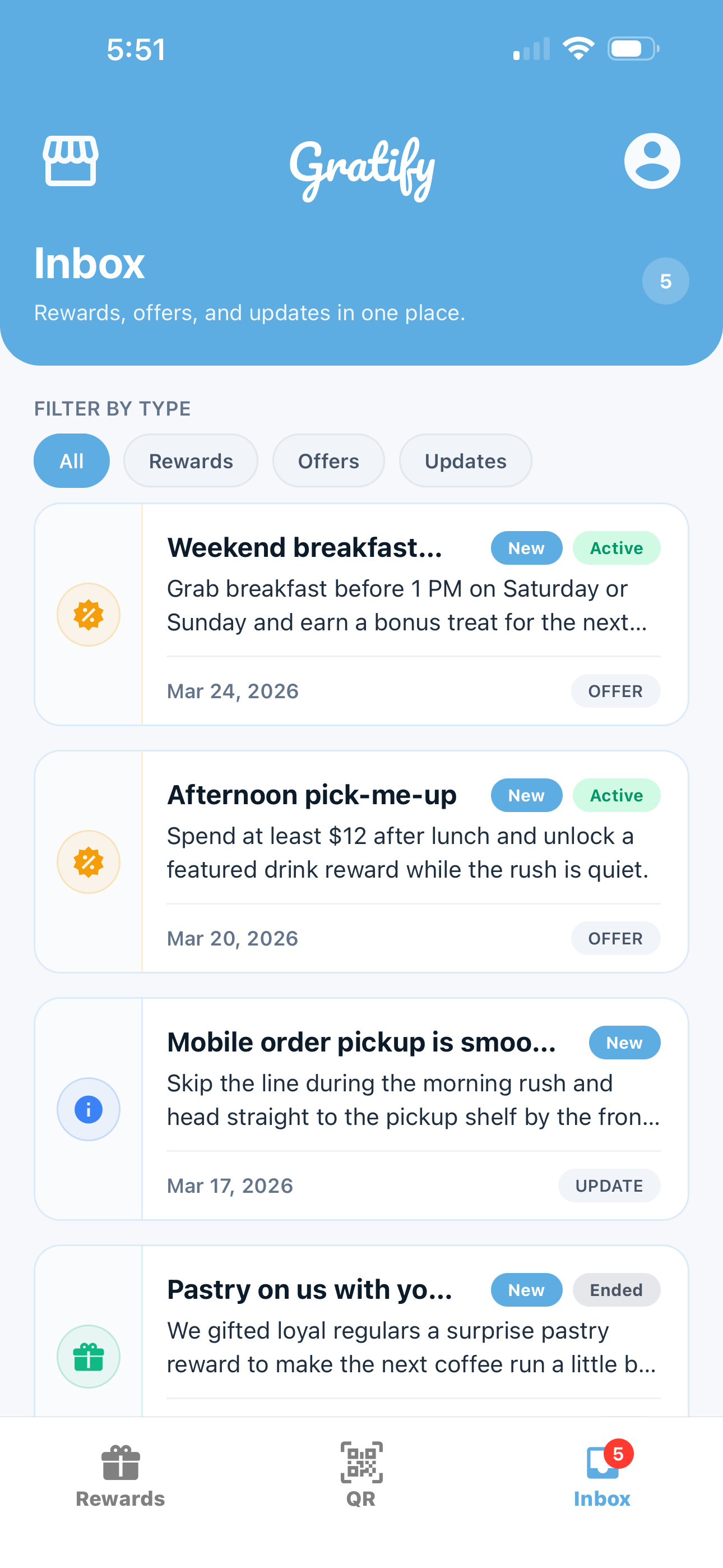 Gratify inbox and campaign offers preview.