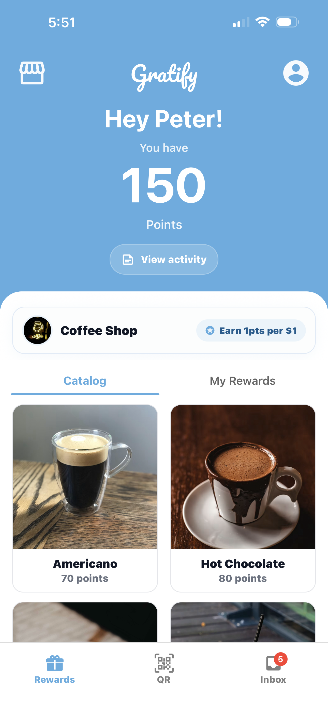 Gratify customer points progress preview.